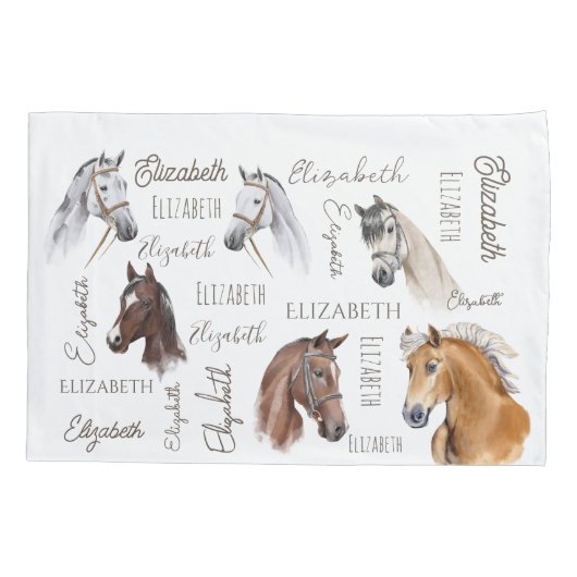 女の子のための馬の馬のパーソナライズされた贈り物 枕カバー (裏面)