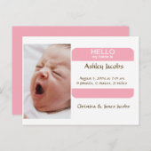 女の子のための高い名札の誕生の発表 案内ポストカード (正面/裏面)