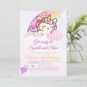 女の子のための魔法のピンクユニコーン誕生日カード サンキューカード (スタンド正面)