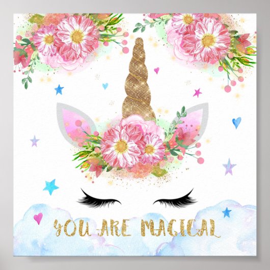 女の子のための魔法のユニコーン壁アート装飾 ポスター (正面)