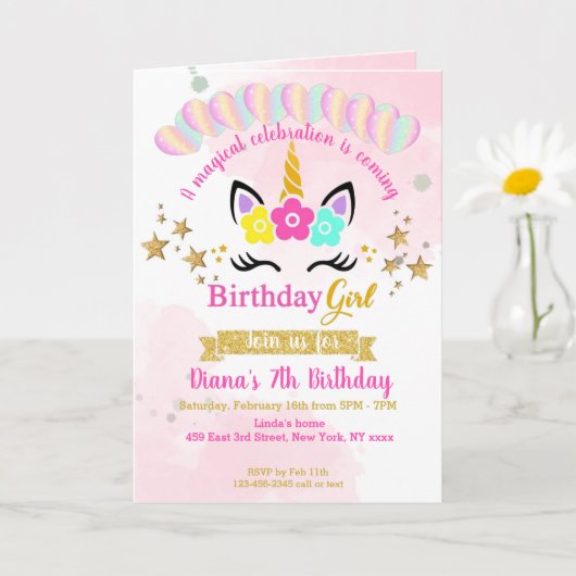 女の子のための魔法のユニコーン誕生日カード カード (小さな植物)