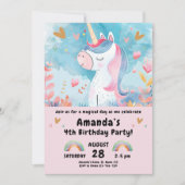 女の子のための魔法のユニコーン誕生日パーティー 招待状 (正面)