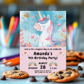 女の子のための魔法のユニコーン誕生日パーティー 招待状