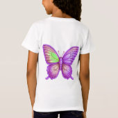 女の子のための鮮やかな紫色の蝶のアート Tシャツ (裏面)