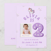 女の子のための2歳の誕生日招待状 招待状 (正面/裏面)