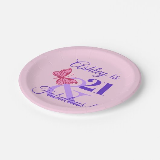 女の子のための21歳の誕生日パーティー ペーパープレート (アングル)