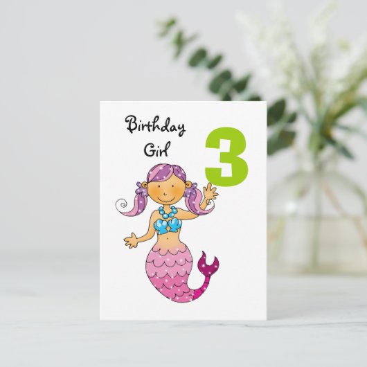 女の子のための3番目の誕生日ギフトかわいい人魚 ポストカード (スタンド正面)