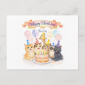 女の子のための4歳の誕生日おめでとう かわいい猫たち ポストカード (正面)