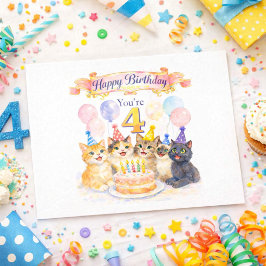 女の子のための4歳の誕生日おめでとう かわいい猫たち  ポストカード