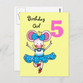 女の子のための5番目の誕生日ギフトかわいいバレリーナ ポストカード (正面/裏面)