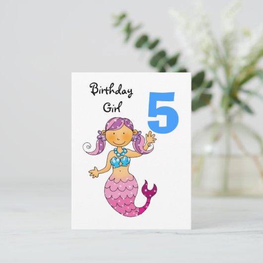 女の子のための5番目の誕生日ギフトかわいい人魚 ポストカード (スタンド正面)