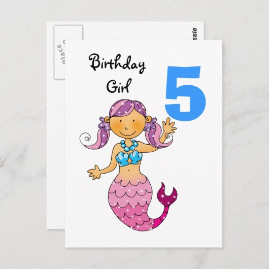 女の子のための5番目の誕生日ギフトかわいい人魚 ポストカード (正面/裏面)