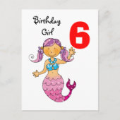 女の子のための6番目の誕生日ギフト、かわいい人魚 ポストカード (正面)