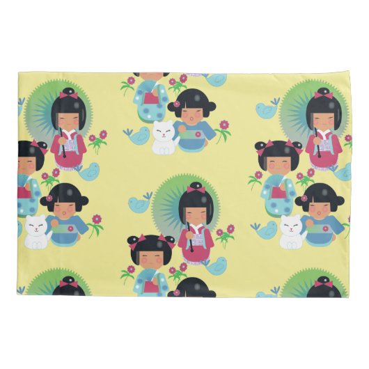 女の子のためのKokeshiの人形の枕カバー 枕カバー (裏面)