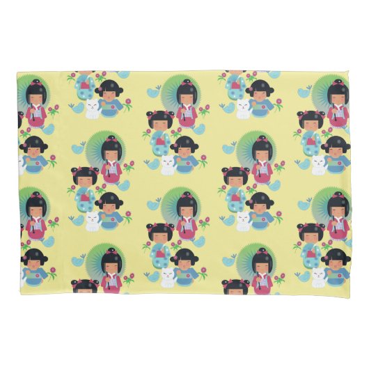 女の子のためのKokeshiの人形の枕カバー 枕カバー (正面)