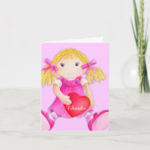 女の子のぬいぐるみ人形の誕生日パーティーお礼カード サンキューカード (正面)