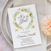 女の子のひまわりリースベビーシャワー 招待状