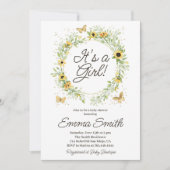 女の子のひまわりリースベビーシャワー 招待状 (正面)