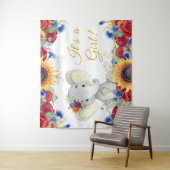 女の子のひまわり象のベイビーシャワーの背景 タペストリー (インサイチュ)