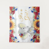 女の子のひまわり象のベイビーシャワーの背景 タペストリー (正面)