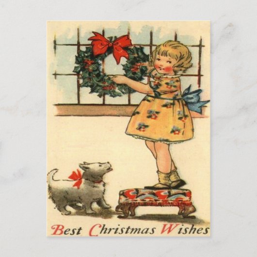 女の子のぶら下がったなリース ポストカード (正面)