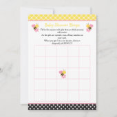 女の子のまわりに黄色と黒の赤ちゃんシャワービンゴ 招待状 (正面)