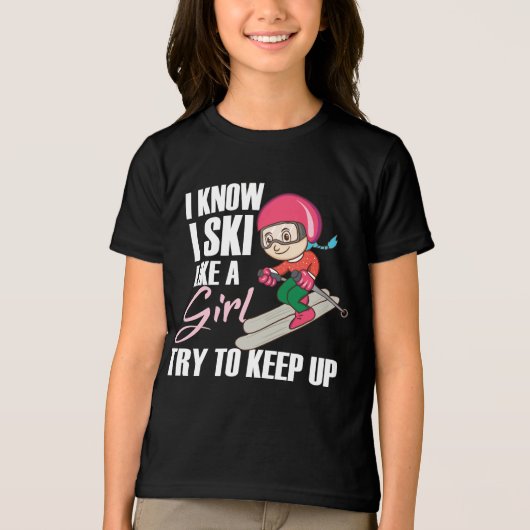 女の子のようにスキーをしてユーモア保のノベルティを上げる トライブレンドTシャツ (正面)