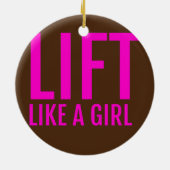 女の子のようにリフトをトレーニング女性の重量挙げ セラミックオーナメント (裏面)