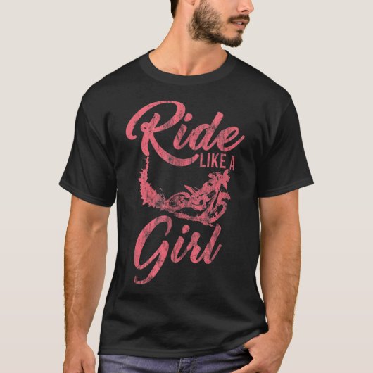 女の子のように乗るモトクロスのダートバイクのライダーバイク Tシャツ (正面)