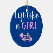 女の子のように持ち上げダンベルおもしろいを重量挙げ セラミックオーナメント (右)