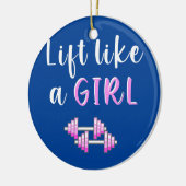 女の子のように持ち上げダンベルおもしろいを重量挙げ セラミックオーナメント (左)