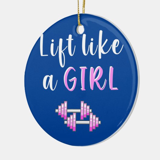 女の子のように持ち上げダンベルおもしろいを重量挙げ セラミックオーナメント (左)