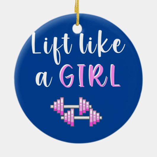女の子のように持ち上げダンベルおもしろいを重量挙げ セラミックオーナメント (裏面)