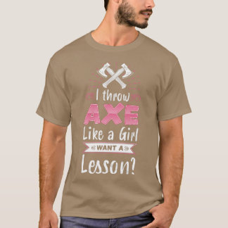女の子のように斧を放りおもしろい込む Tシャツ