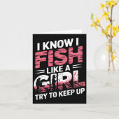 女の子のように魚を釣る保ことはおもしろい知る カード (黄色い花)
