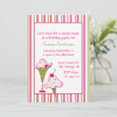 女の子のアイスクリームの誕生日のパーティの招待状 招待状 (スタンド正面)