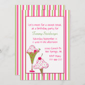女の子のアイスクリームの誕生日のパーティの招待状 招待状 (正面/裏面)