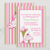 女の子のアイスクリーム誕生日パーティー招待状 招待状 (正面/裏面)