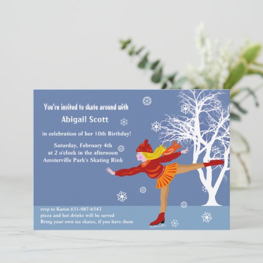 女の子のアイススケートのパーティの招待状 招待状 (スタンド正面)