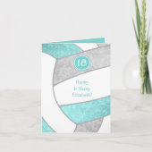 女の子のアクアグレーのかわいいバレーボール誕生日カード、あらゆる行事に カード (正面)