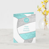 女の子のアクアグレーのかわいいバレーボール誕生日カード、あらゆる行事に カード (黄色い花)