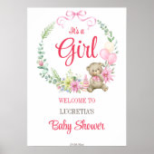 女の子のアーチフローラの赤ちゃんシャワー歓迎サインだ ポスター (正面)