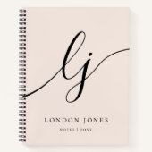 女の子のイニシャルカリグラフィー2文字 ブッシュピンク ノートブック (正面)