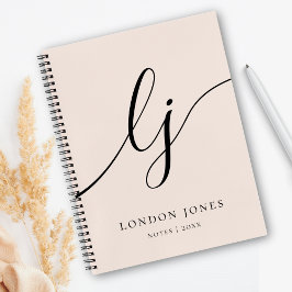 女の子のイニシャルカリグラフィー2文字 ブッシュピンク ノートブック
