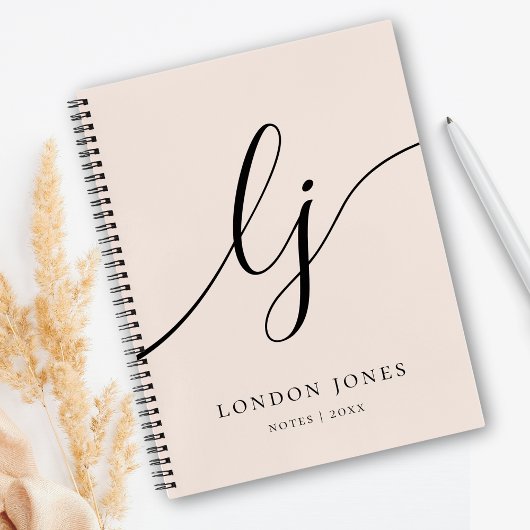 女の子のイニシャルカリグラフィー2文字 ブッシュピンク ノートブック