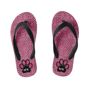女の子のイニシャルPink Cheetah Cat Paw Print キッズビーチサンダル