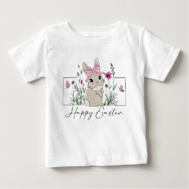 女の子のイースターうさぎ フラワースプリング ベビーTシャツ