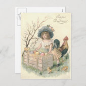 女の子のイースターシックの鶏の色の卵 シーズンポストカード (正面/裏面)