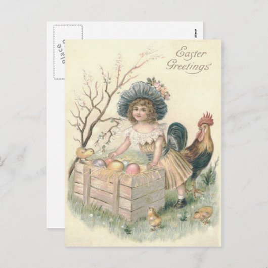 女の子のイースターシックの鶏の色の卵 シーズンポストカード (正面/裏面)