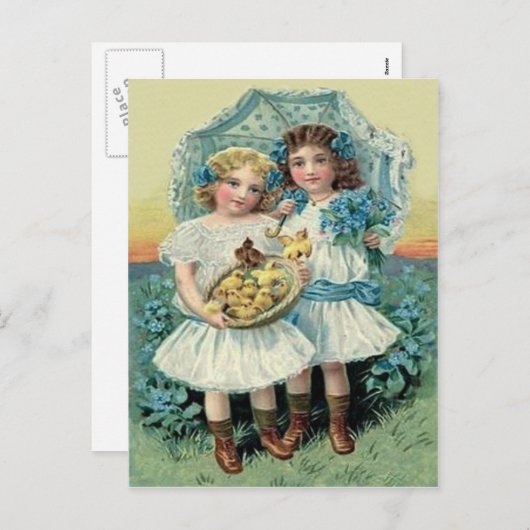 女の子のイースタービクトリアンなひよこは私をないUmbrell忘れます シーズンポストカード (正面/裏面)